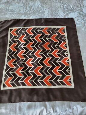 Vintage ASHEA ITALY Hand Roled Silk Scarf in Brown, Orange & Cream
